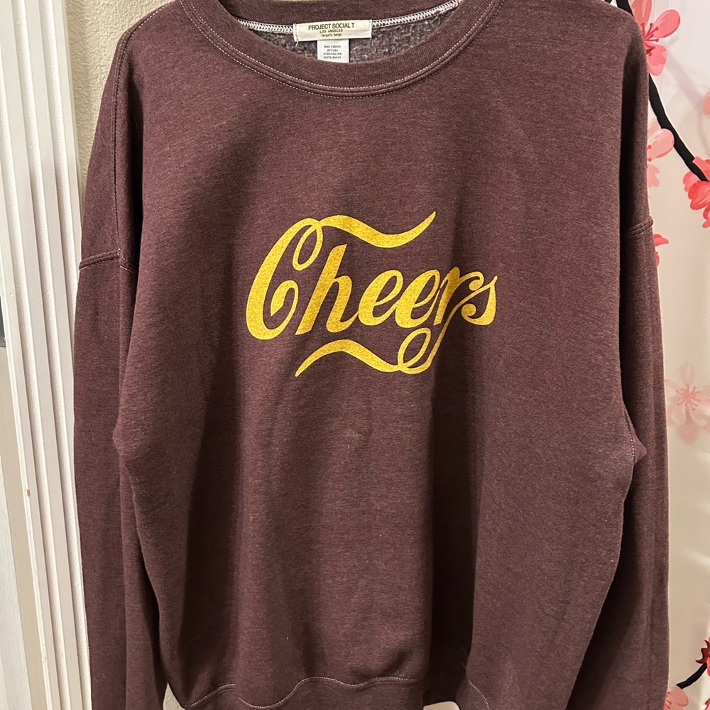 Project Social T Burgundy and  Gold Cheers Sweater